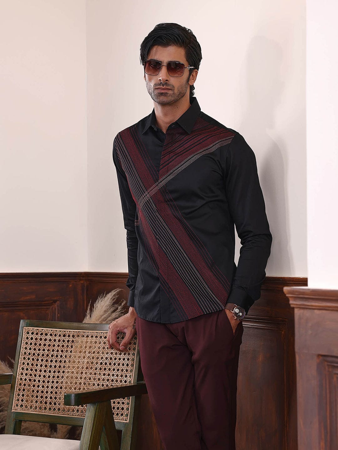 Abkasa Men Black Collar Shirt