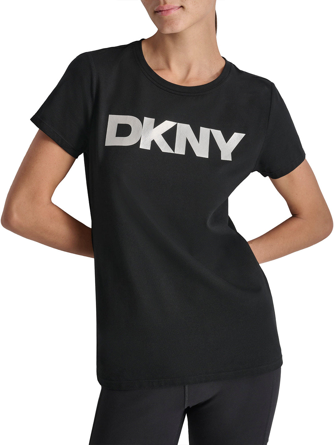DKNY Womens Black Logo Round Neck T-Shirt