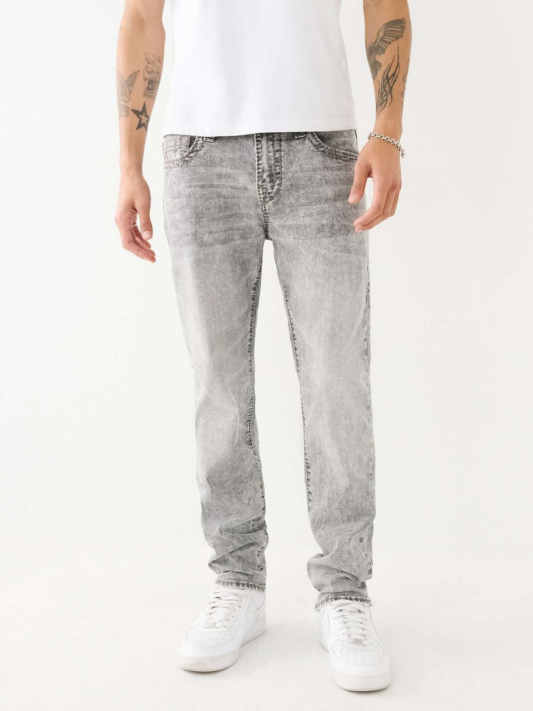 True Religion Men Grey Solid Slim Fit Mid-Rise Jeans