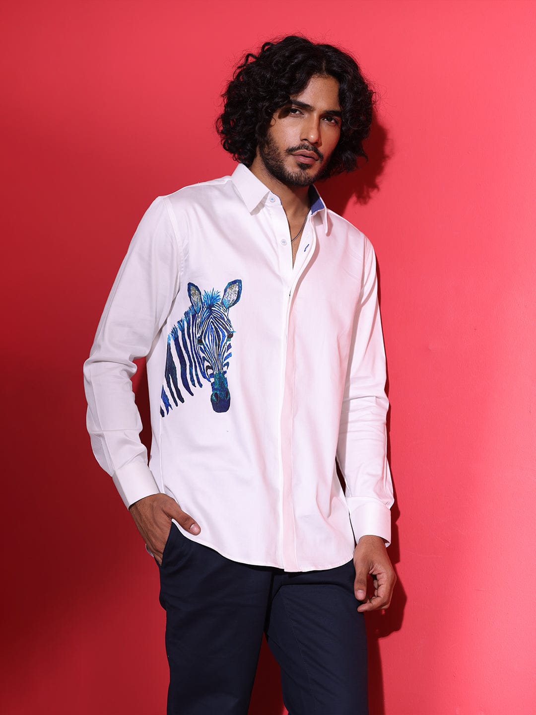 Amit Arora Men White Solid Collar Shirt