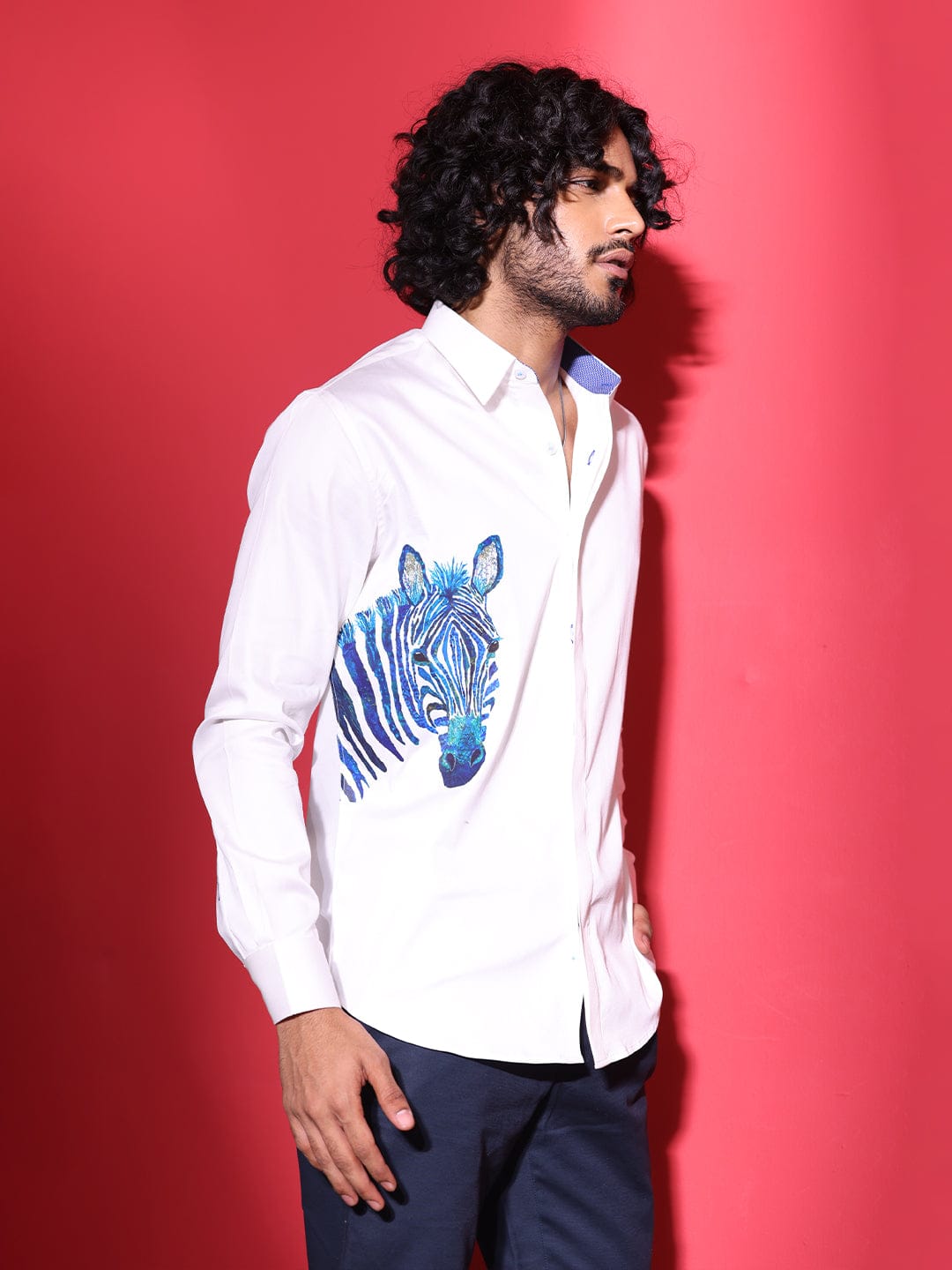 Amit Arora Men White Solid Collar Shirt