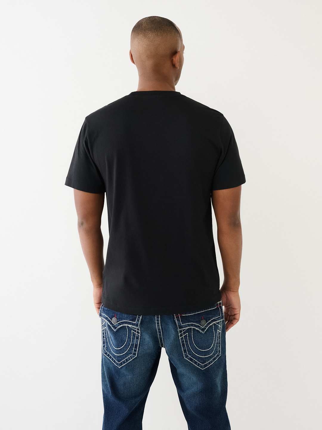 True Religion Men Black Printed Round Neck Short Sleeves T-Shirt