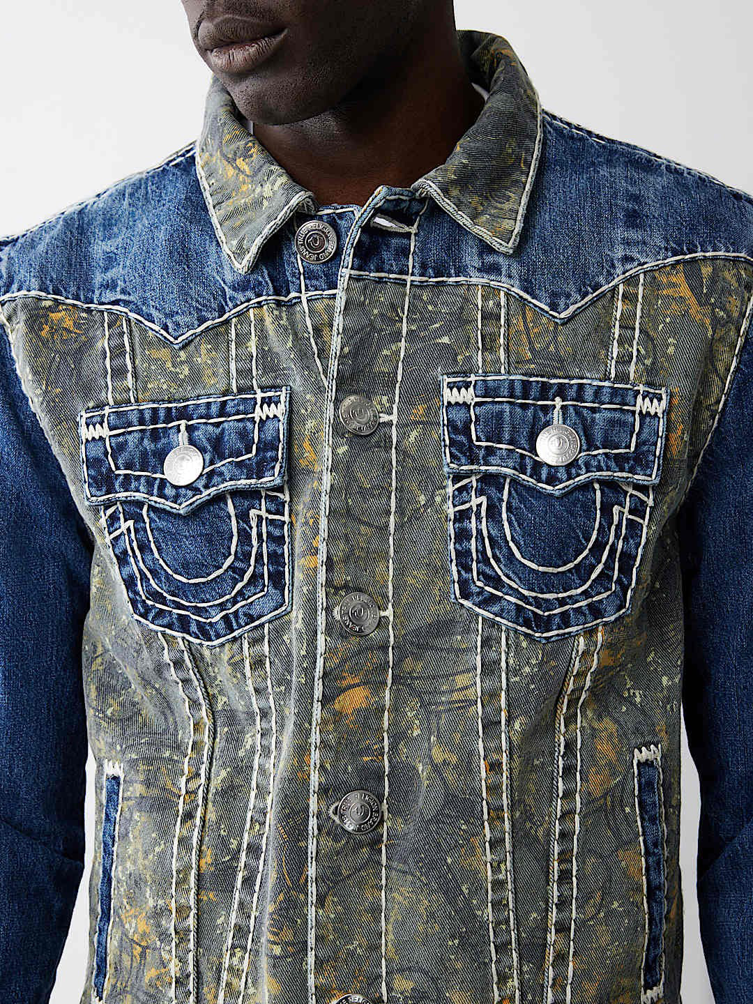 True Religion Men Blue Washed Shirt Collar Jacket