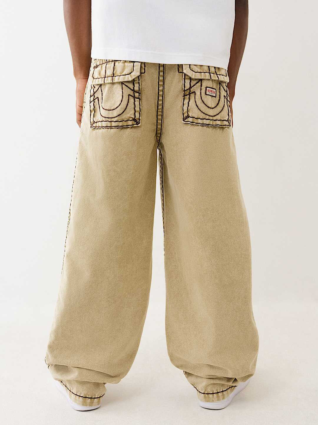 TRUE RELIGION Men Beige Super T Lightly Washed Mid Rise Baggy Jeans