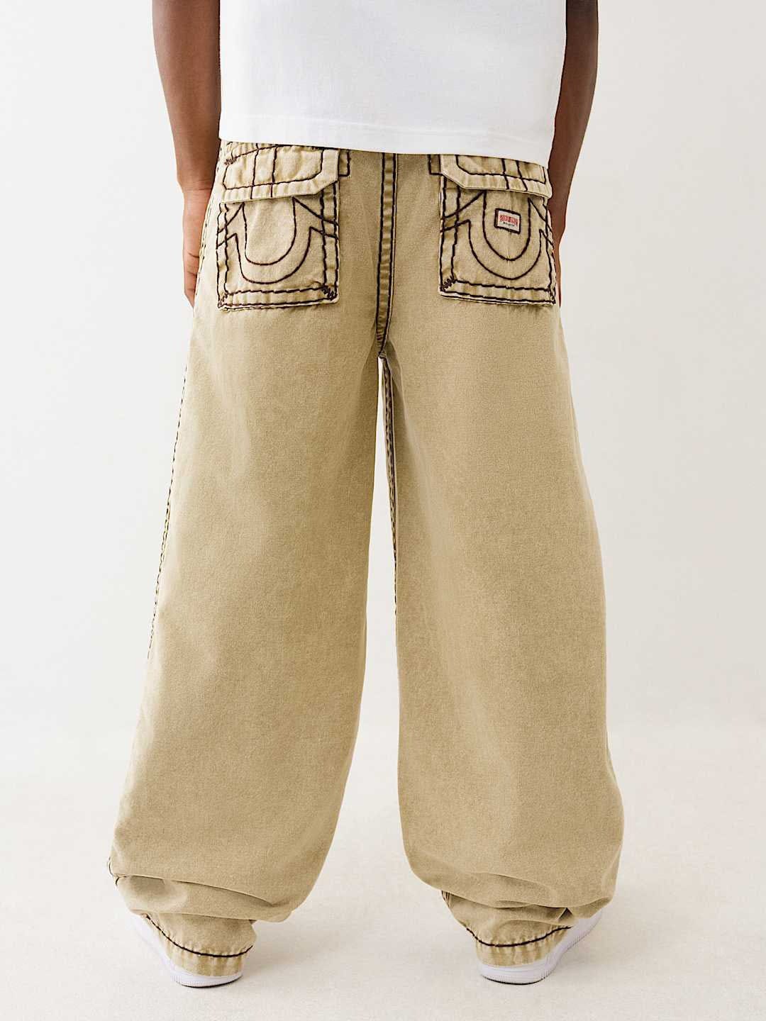 TRUE RELIGION Men Beige Super T Lightly Washed Mid Rise Baggy Jeans