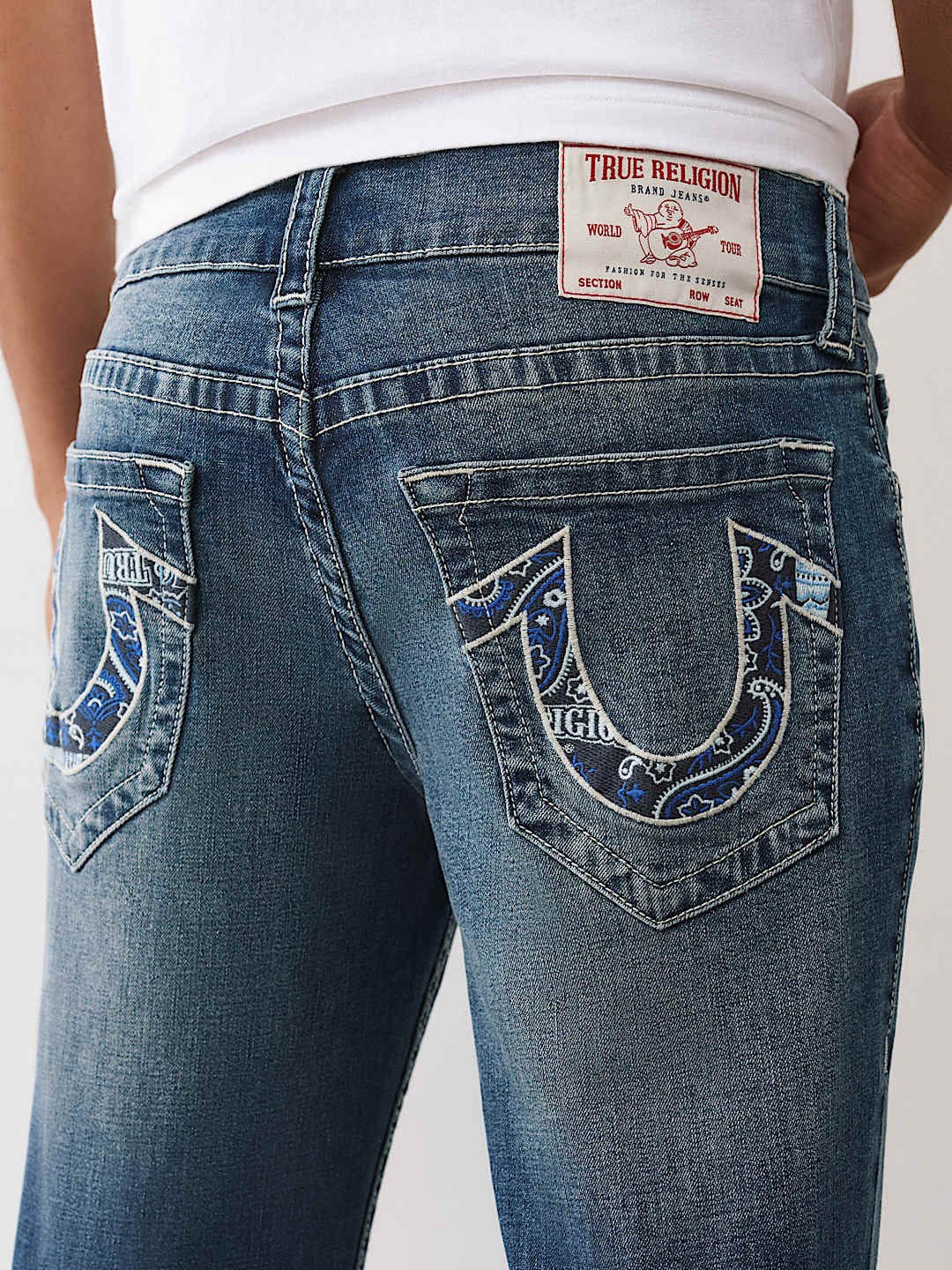 True Religion Men Embroidered Billy Bootcut Fit Medium Wash Jeans