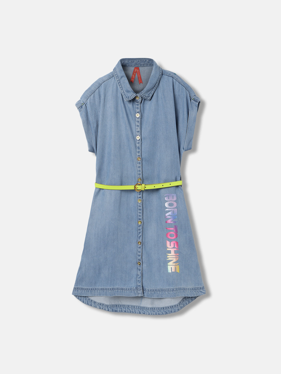 Blue Giraffe Girls Blue Solid Spread Collar Short Sleeves Dress