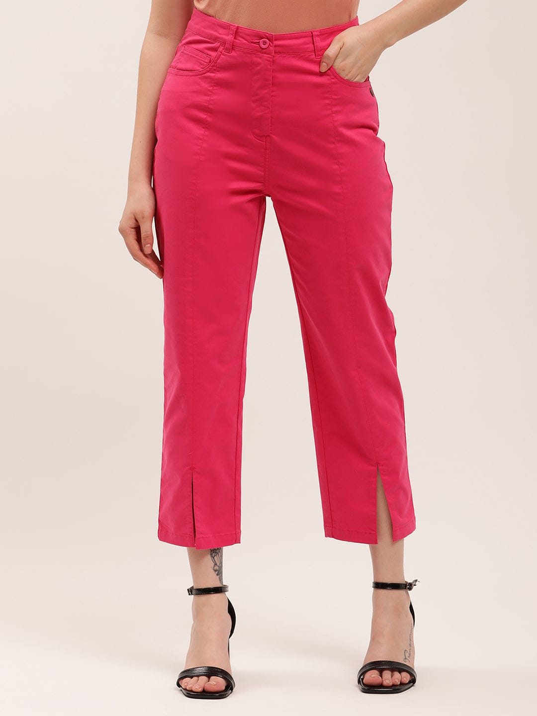 Elle Women Pink Fitted Fit Trouser