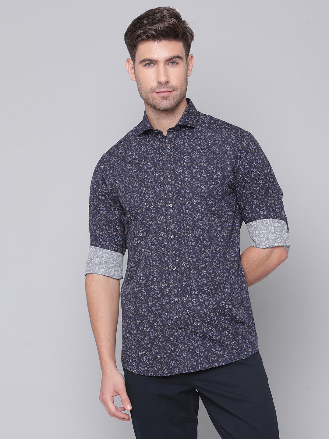 Bruun & Stengade Men Blue Printed Cutaway Collar Shirt