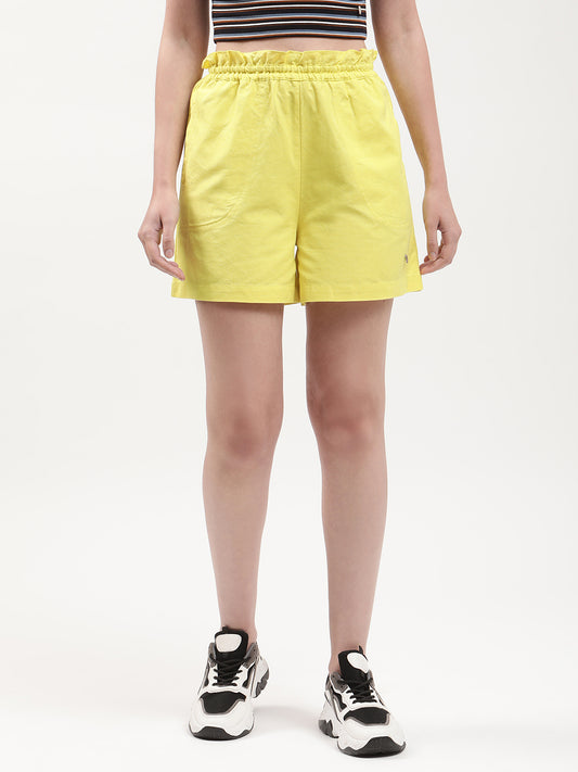 Elle Women Lime Solid Flared Shorts
