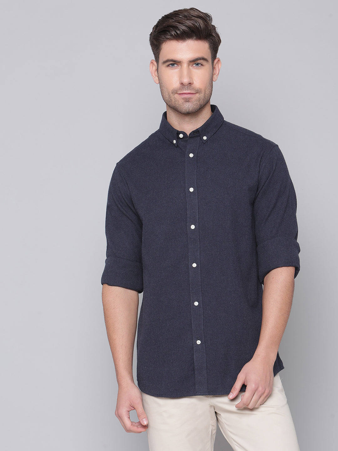 Bruun & Stengade Men Grey Solid Collar Shirt