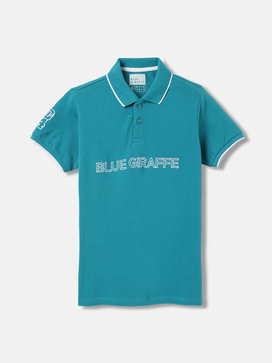 Blue Giraffe Boys Teal Solid Polo Collar Short Sleeves T-Shirt