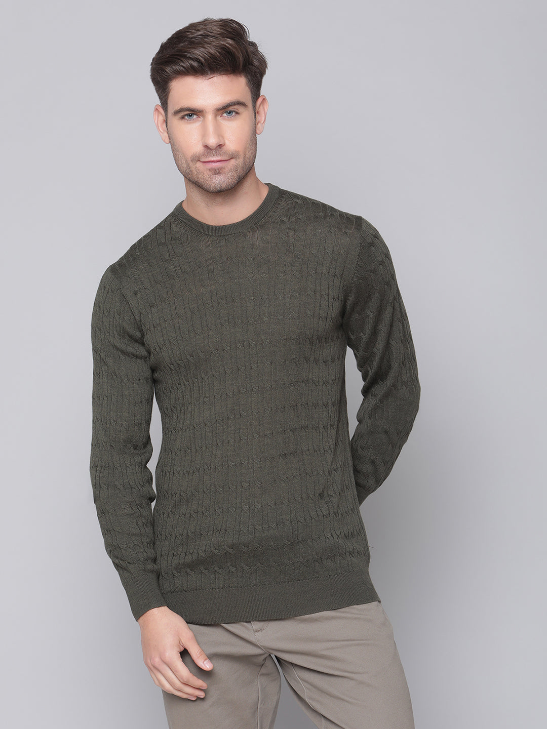 Bruun & Stengade Men Green Solid Round Neck Sweater