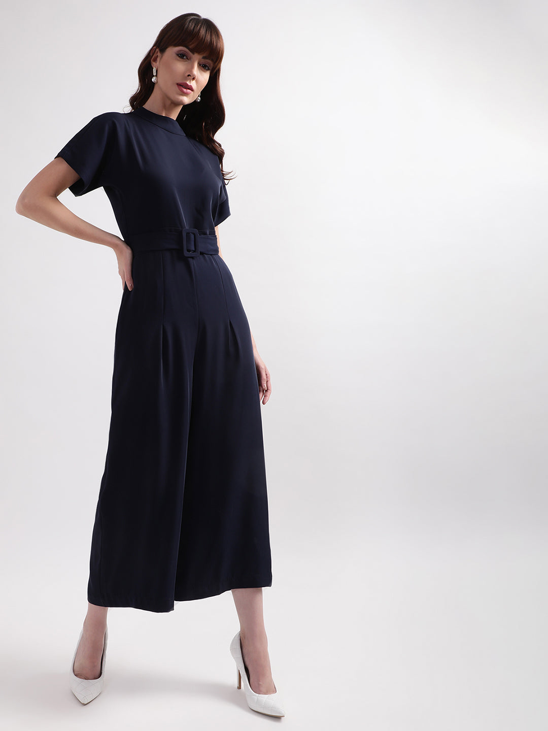 Centre Stage Women Blue Solid Collar Dress