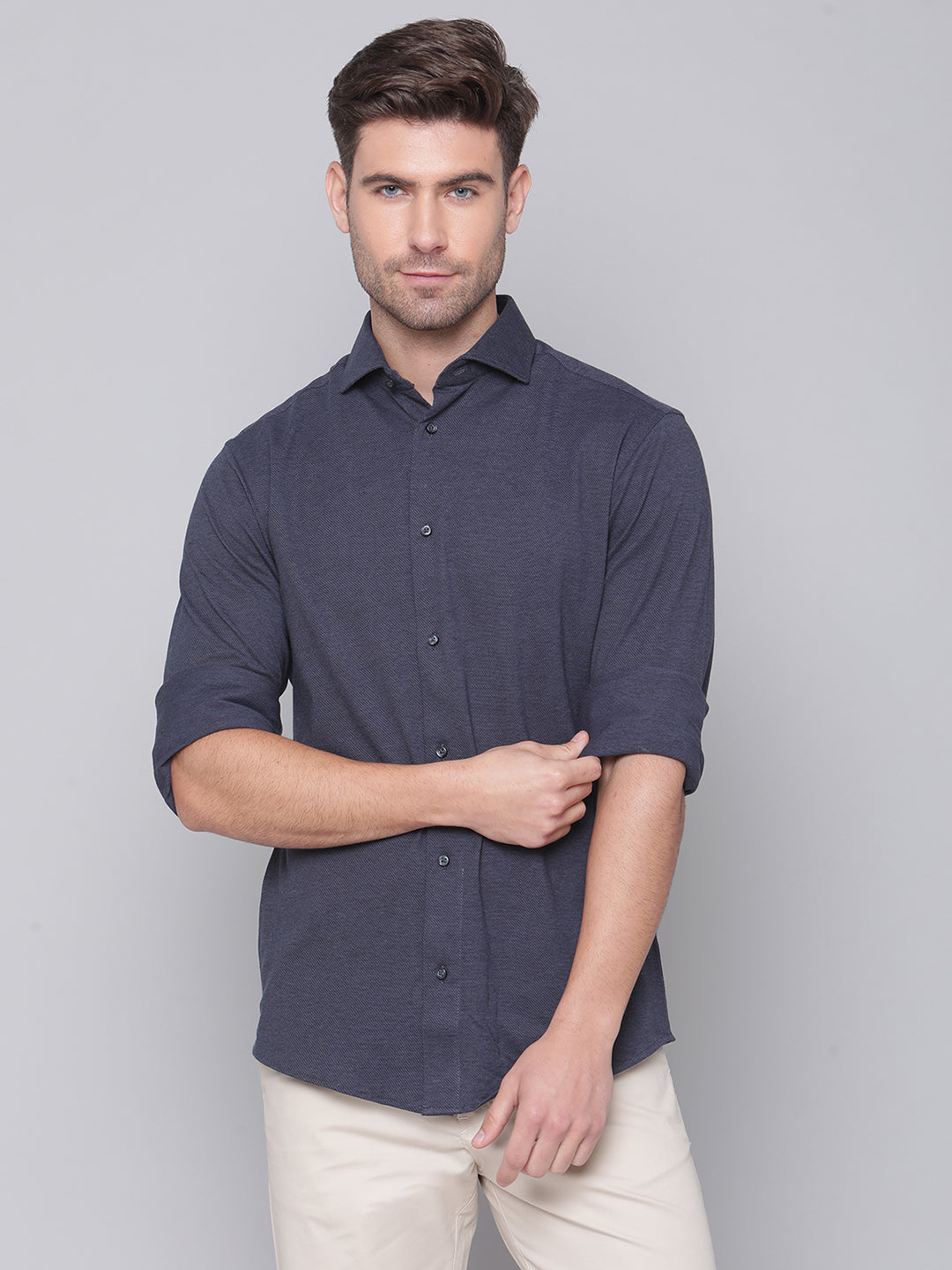 Bruun & Stengade Men Black Solid Cutaway Collar Shirt