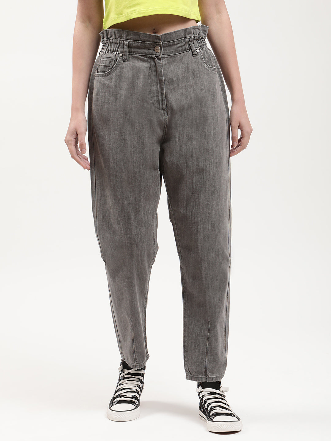 Elle Women Grey Solid Regular Fit Jeans