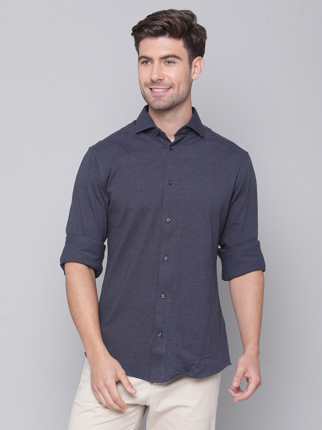 Bruun & Stengade Men Grey Solid Cutaway Collar Shirt