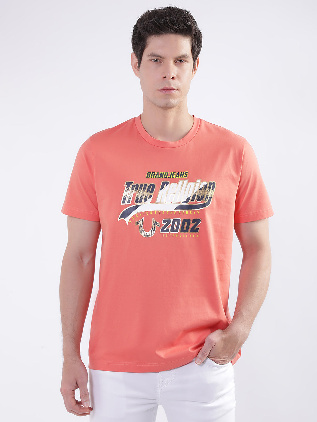 Shop True Religion Coral Fashion Logo Regular Fit T-Shirt Online