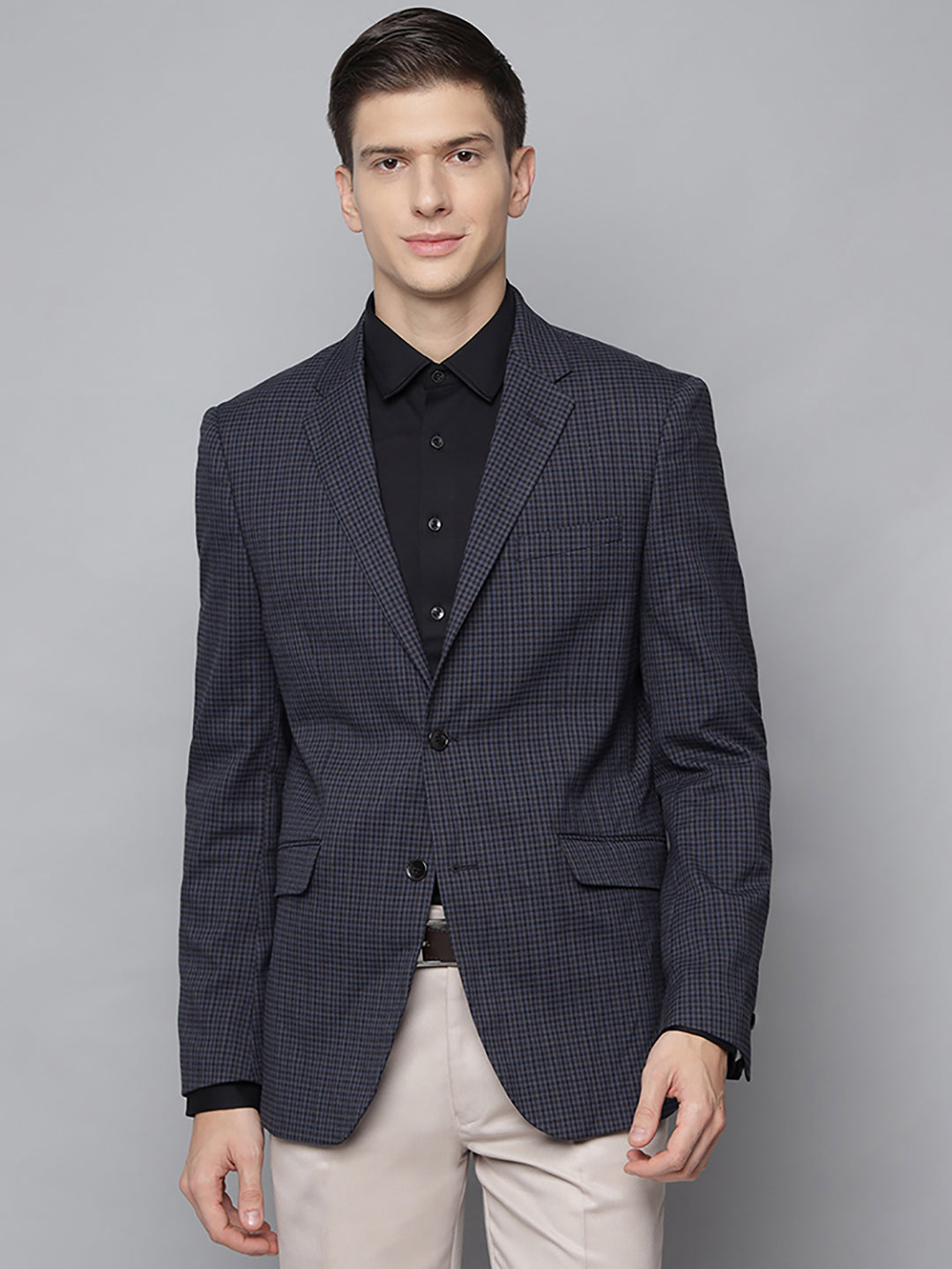 Lindbergh Men Blue Checked Collar Blazer
