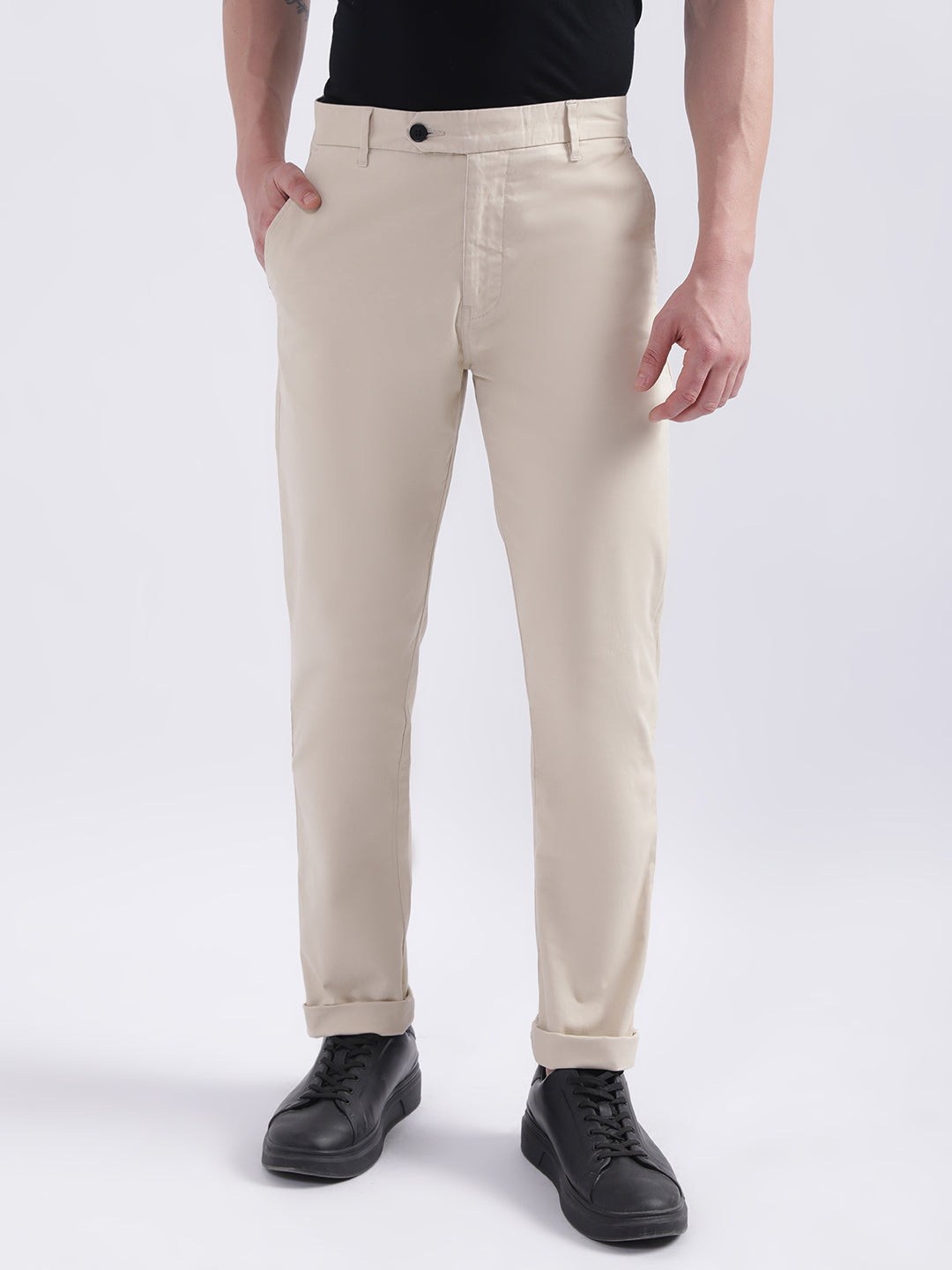 Shop Iconic Men Beige Solid Slim Fit Trouser Online – Iconic India