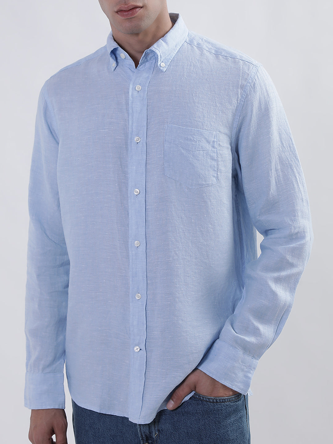 Gant Men Blue Regular Fit Solid Linen Shirt