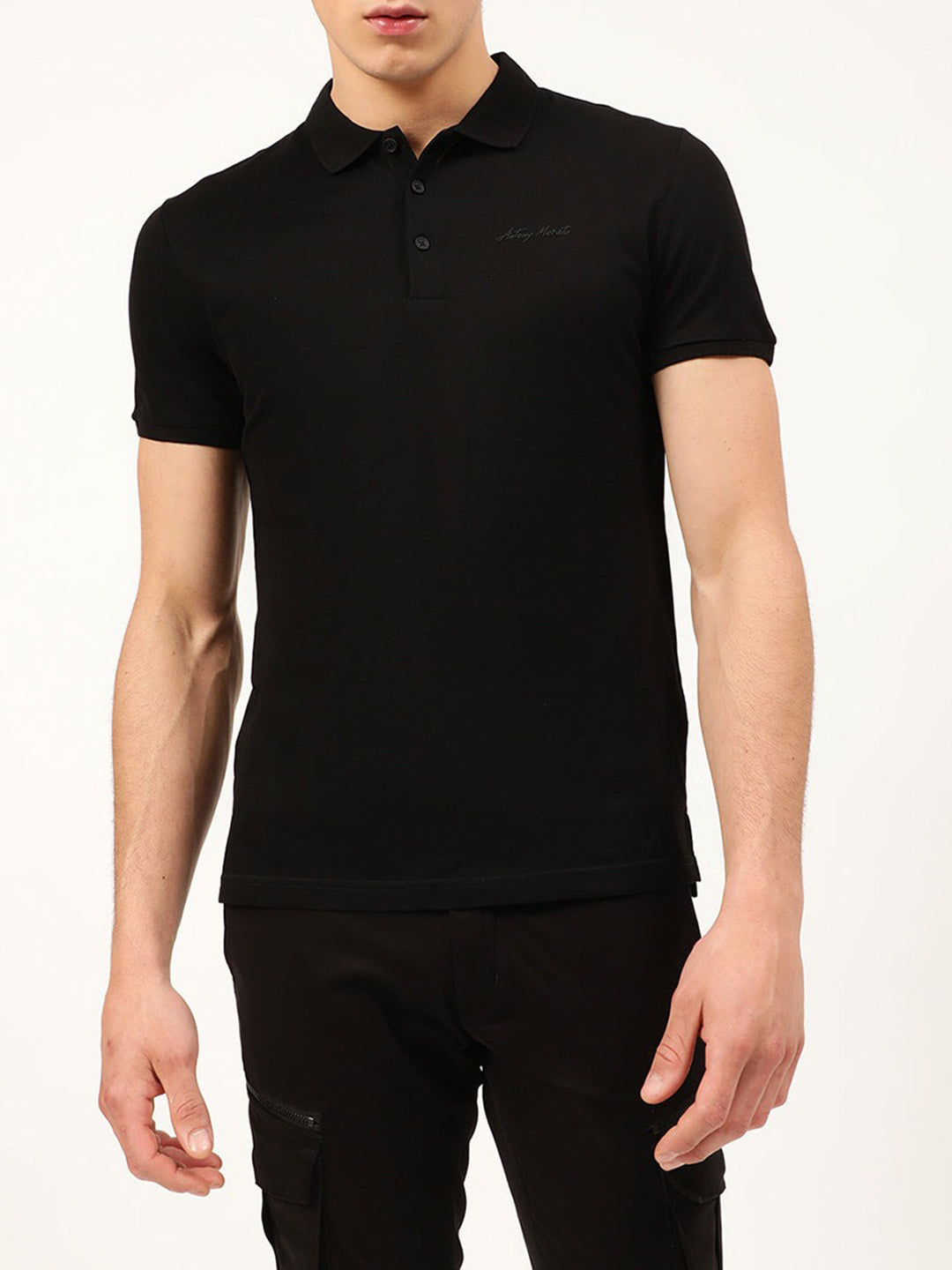 Antony Morato Men Black Polo Collar Slim Fit T-shirt