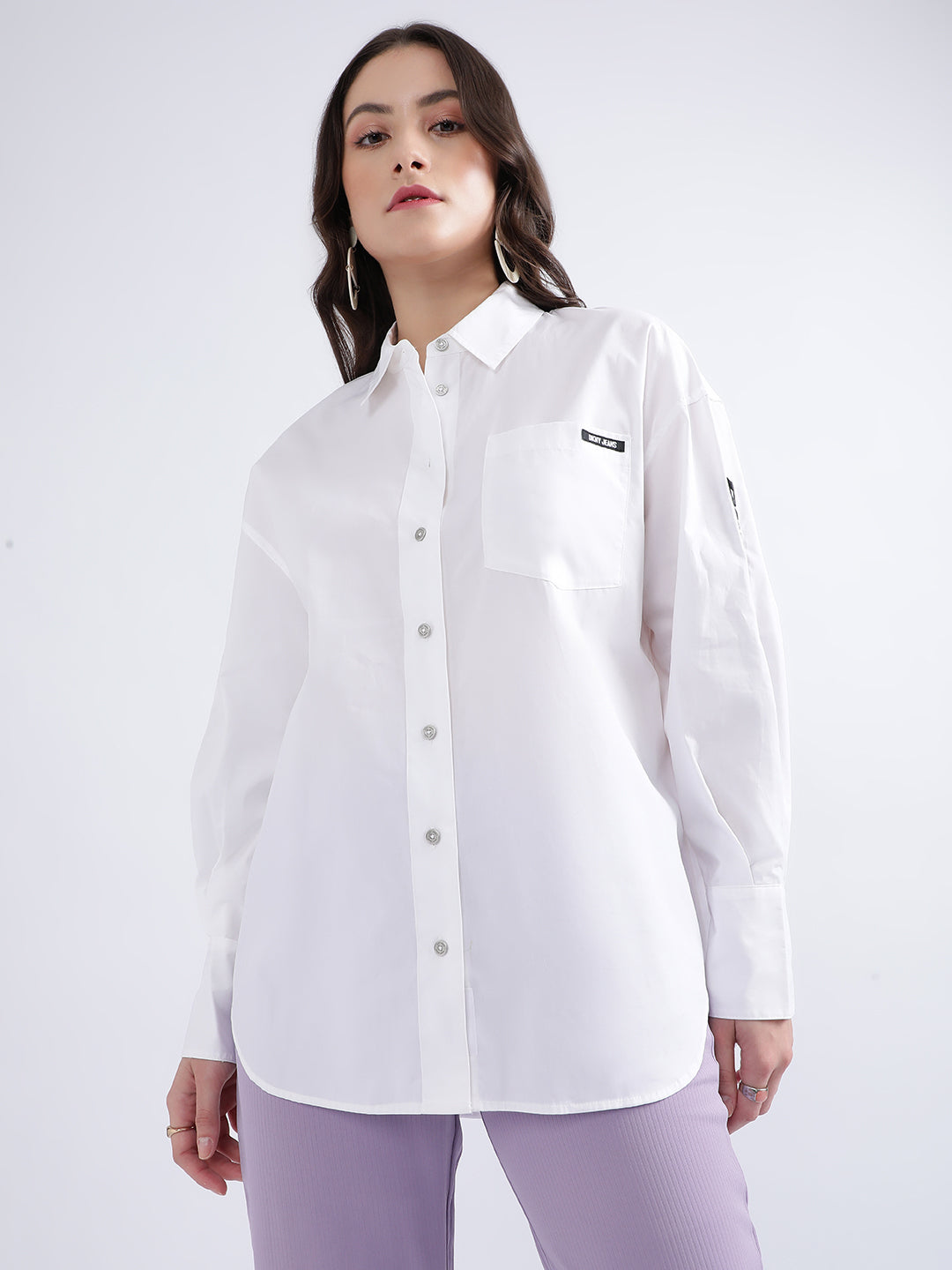 Shop DKNY Women White Solid Collar Shirt Online