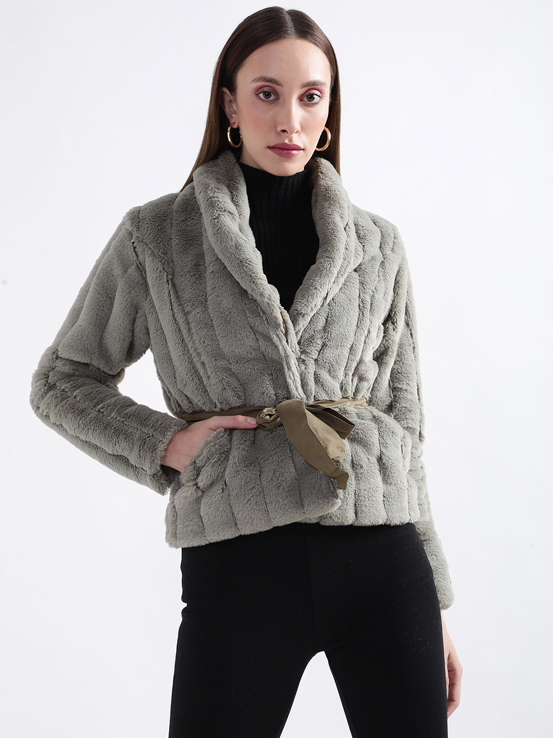 Centre Stage Women Grey Solid Collar Jacket