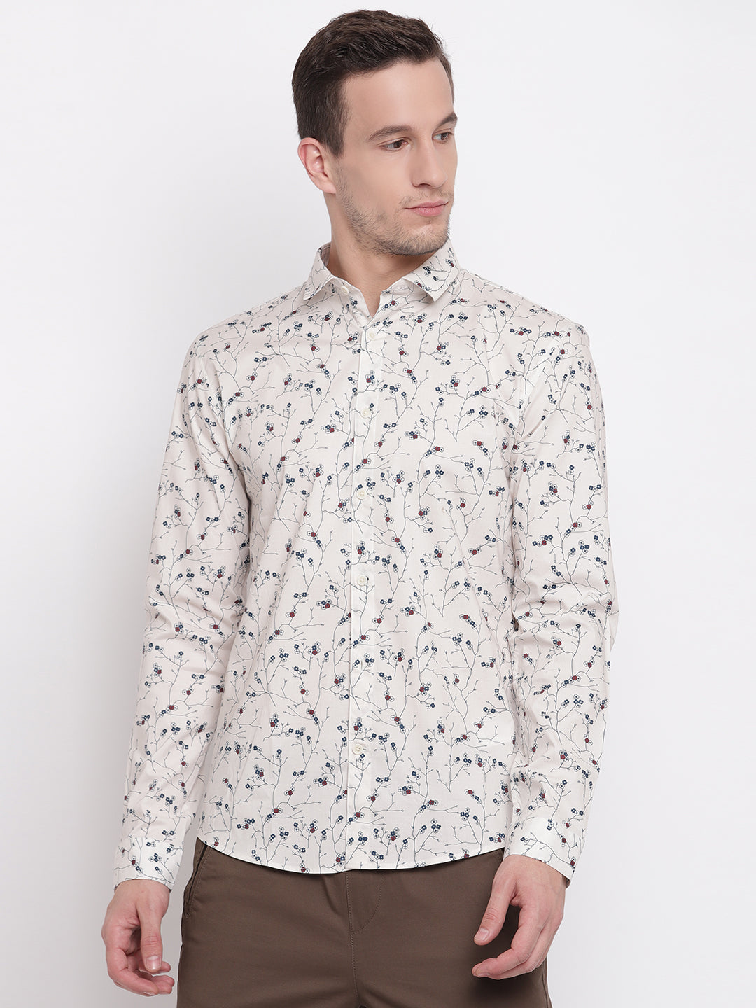 Lindbergh Men Off White Printed Collar Shirt
