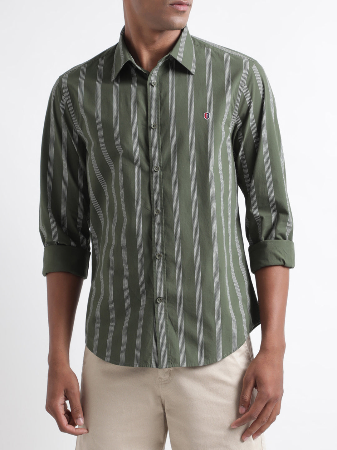 Iconic Men Olive Solid Collar Shirt