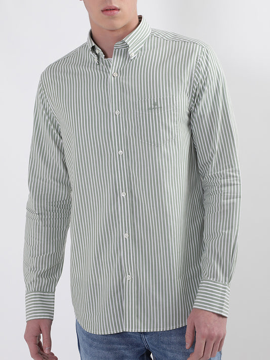 Gant Green Broadcloth Striped Regular Fit Shirt