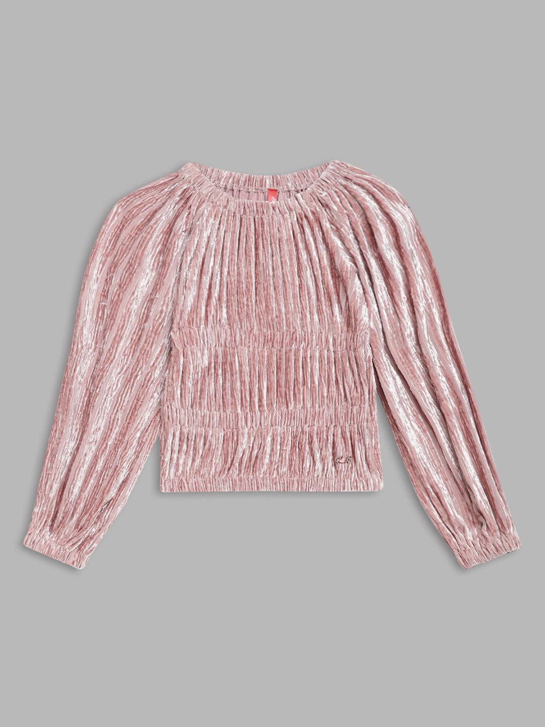 Blue Giraffe Girls Peach Solid Round Neck Sweatshirt