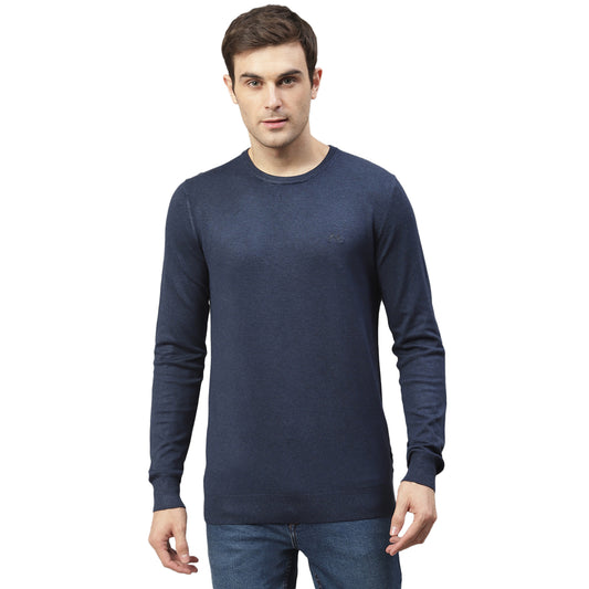 Lindbergh Men Blue Solid Round Neck Sweater