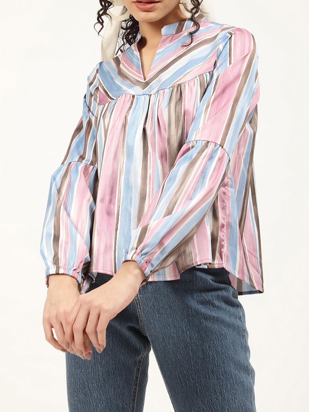 Centre Stage Women Multi Striped Collar Top