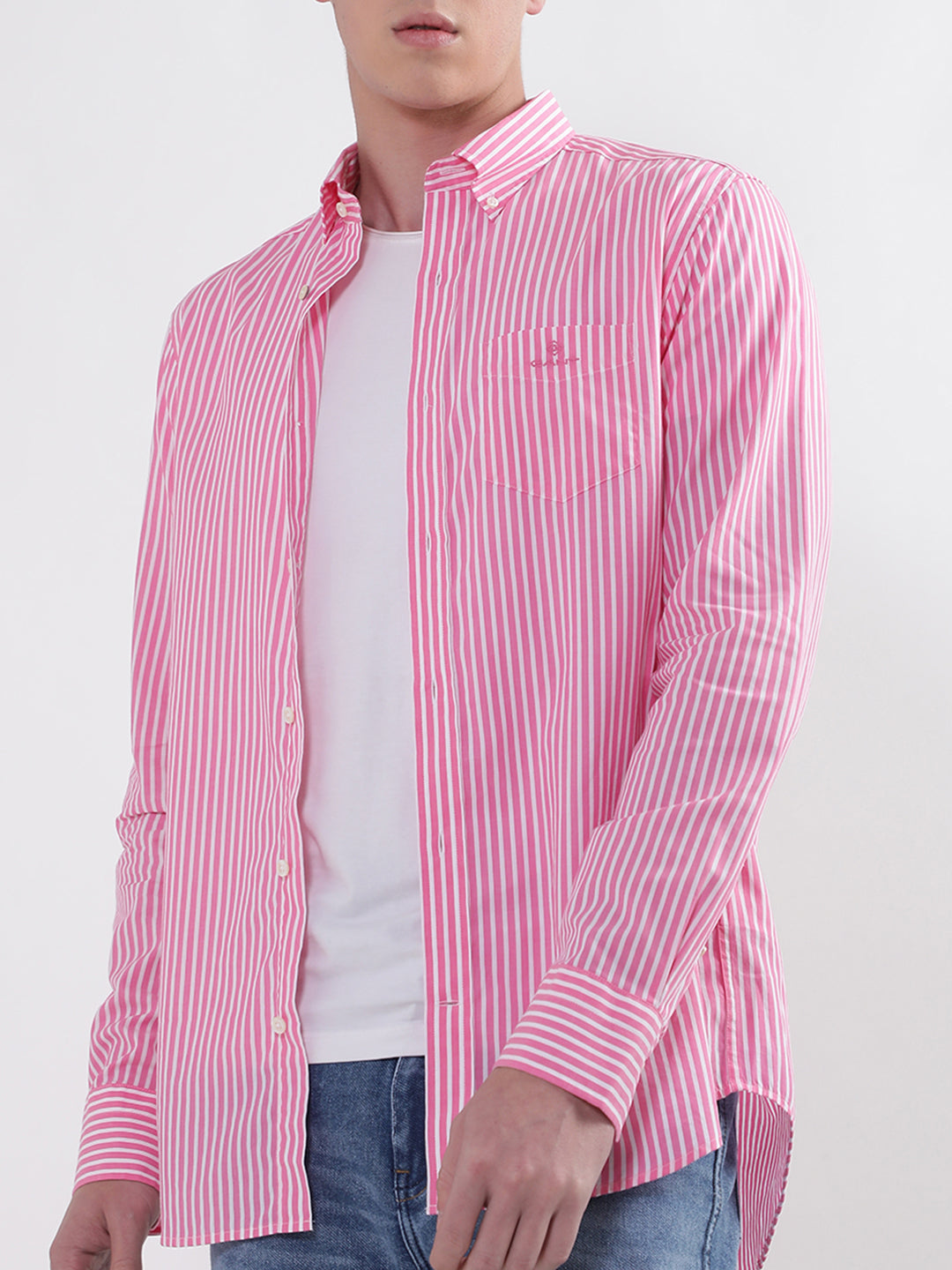 Gant Pink Broadcloth Striped Regular Fit Shirt
