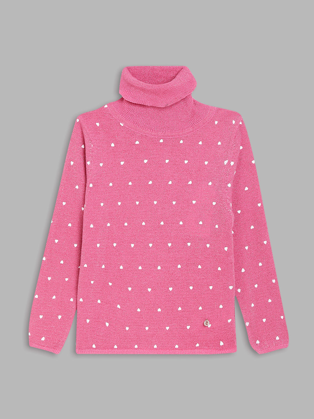 Elle Kids Girls Fuschia Printed Round Neck Sweater