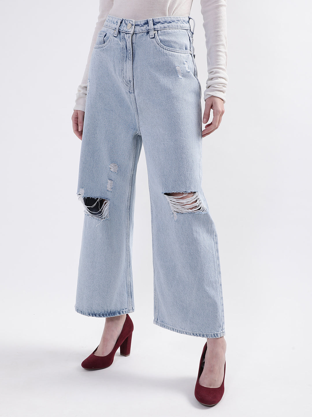 Elle Women Blue Solid Flared Jeans