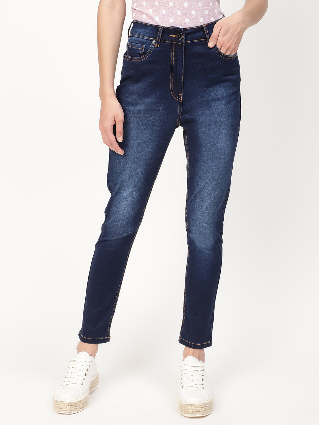 Elle Women Blue Solid Skinny Fit Jeans