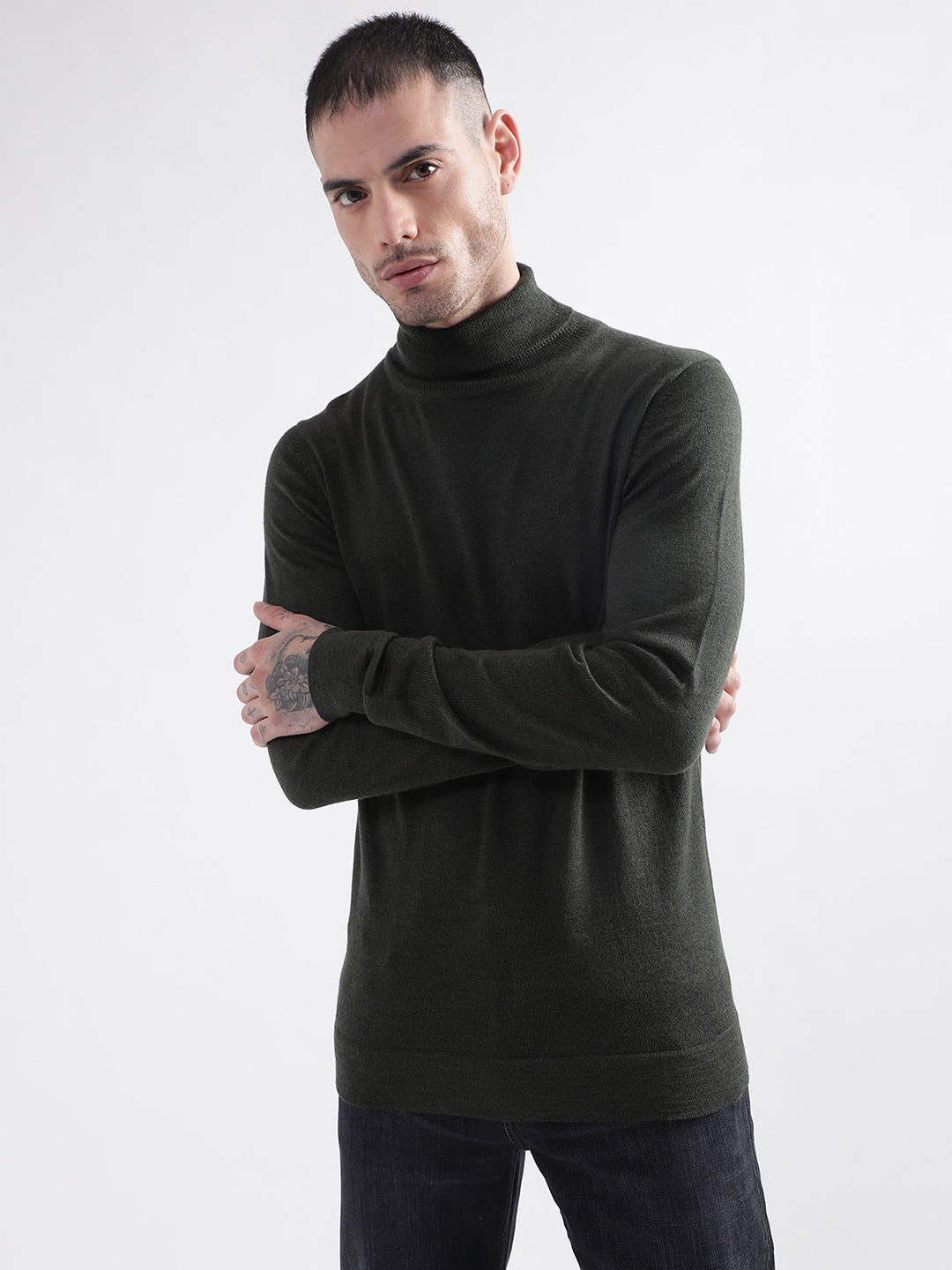 Shop Lindbergh Men Green Solid Turtle Neck Sweater Online – Iconic