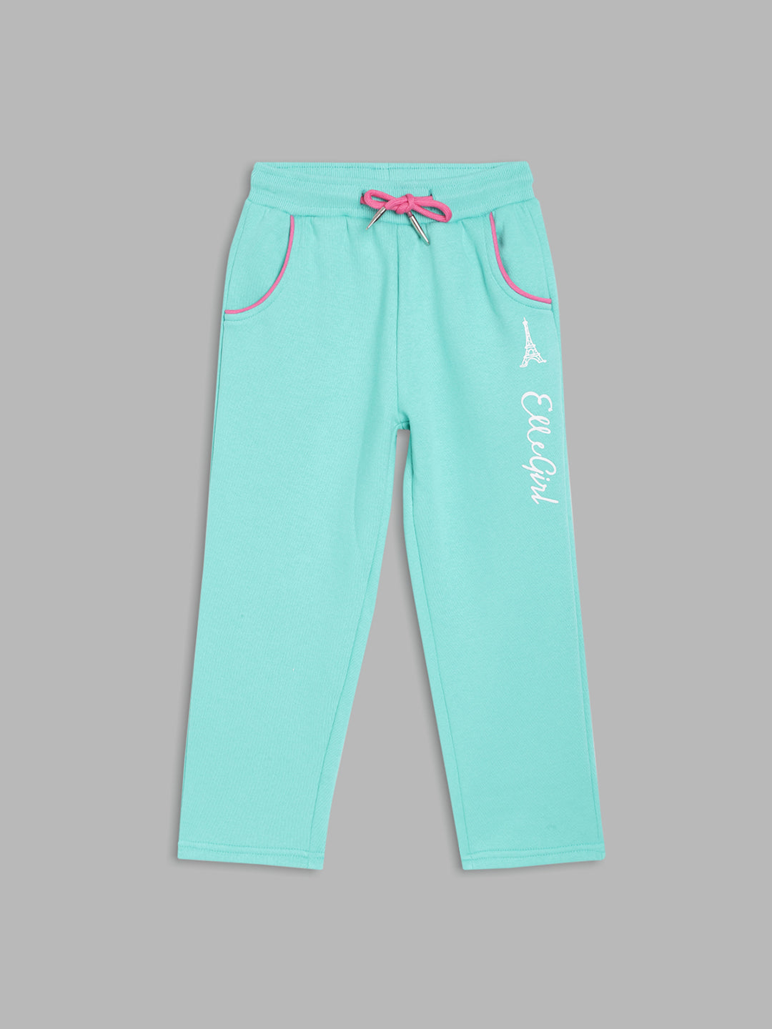 Elle Kids Girls Green Solid Straight Fit Sweatpant