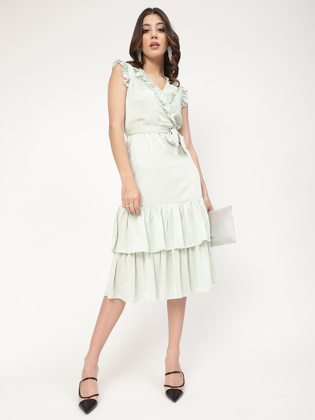 Centre Stage Women Green Printed V Neck Dress