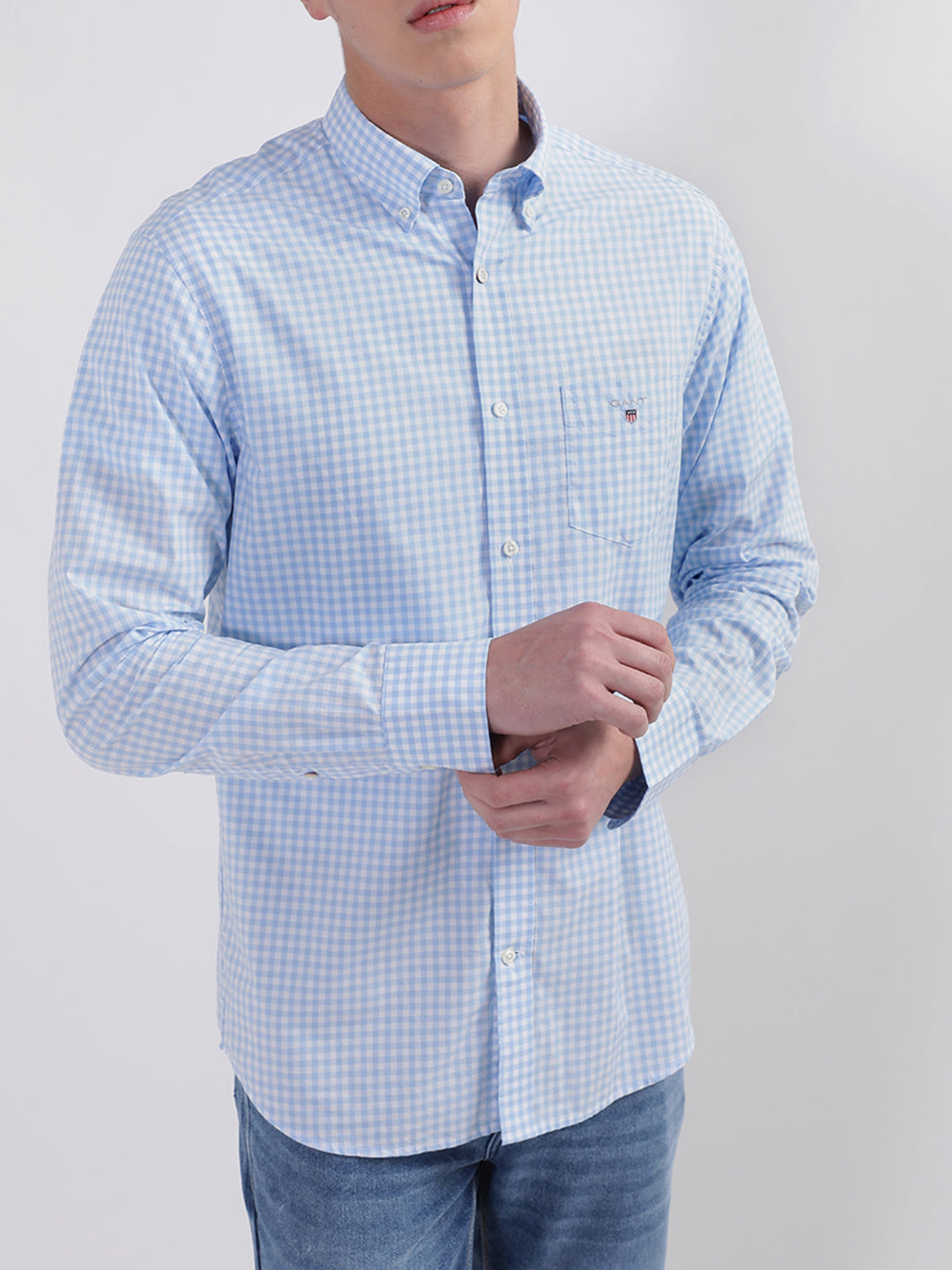 Gant Blue Broadcloth Gingham Checked Regular Fit Shirt