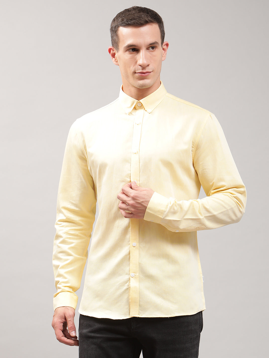 Lindbergh Men Yellow Solid Button Down Shirt