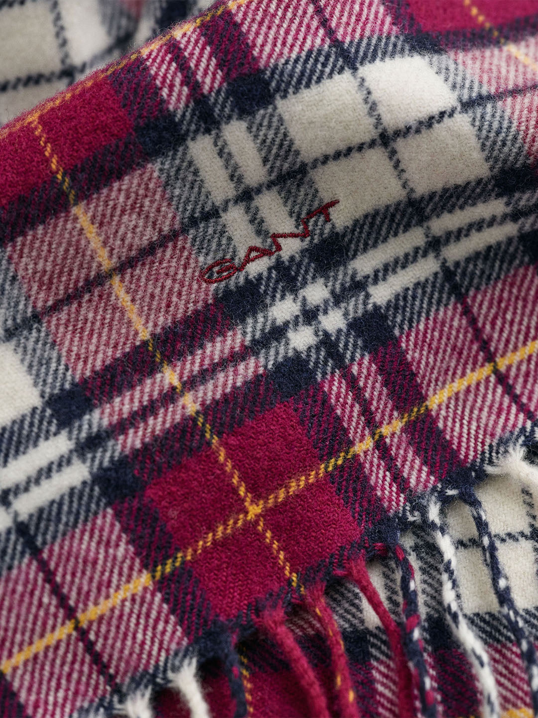 Gant Men Red Checked Fringed Scarf