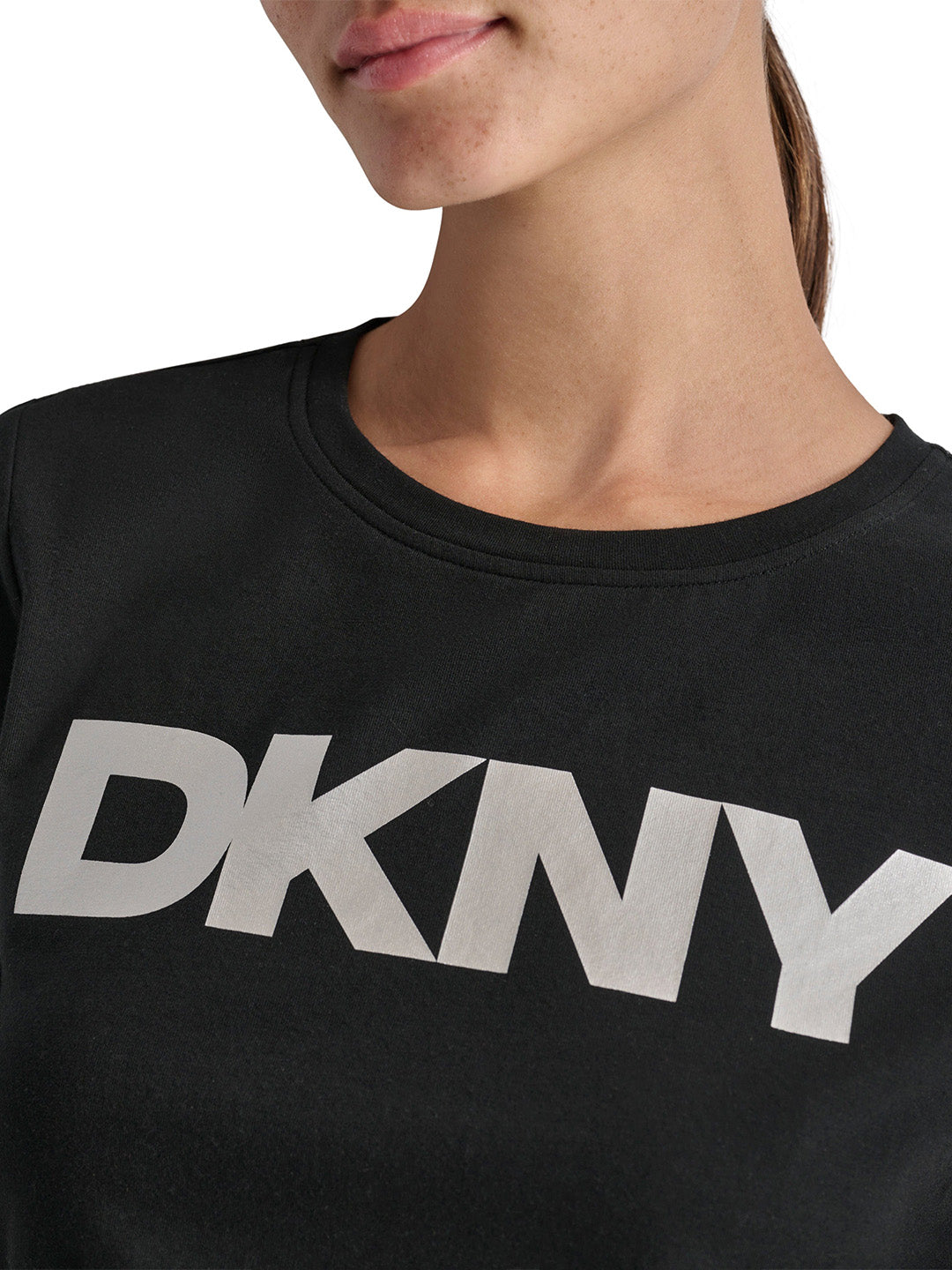 DKNY Womens Black Logo Round Neck T-Shirt