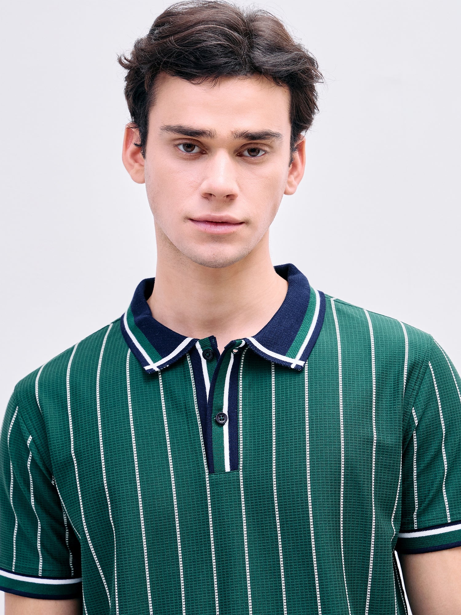 Iconic Men Green Striped Polo Tshirt