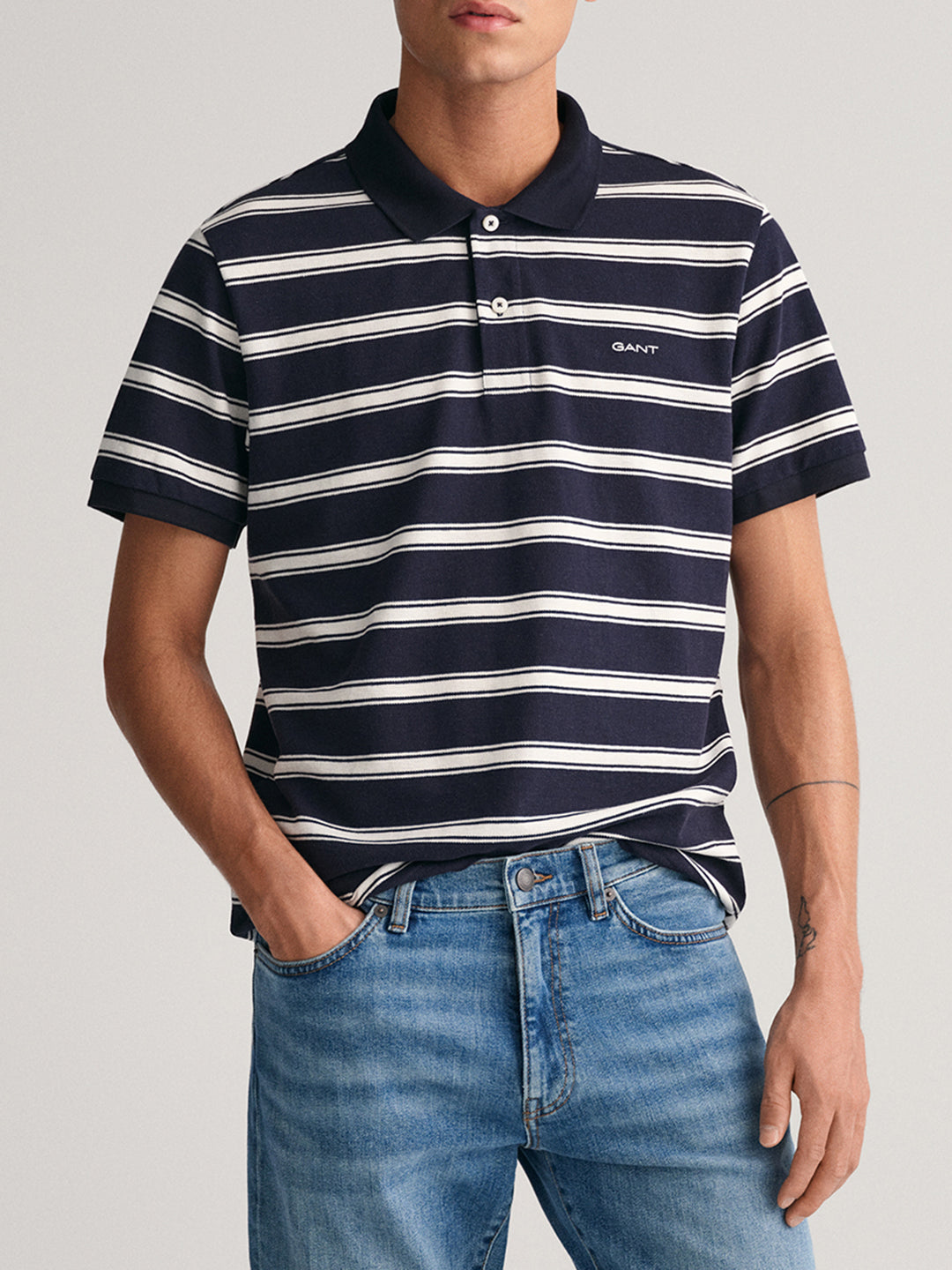Gant Blue Striped Regular Fit Polo T-Shirt