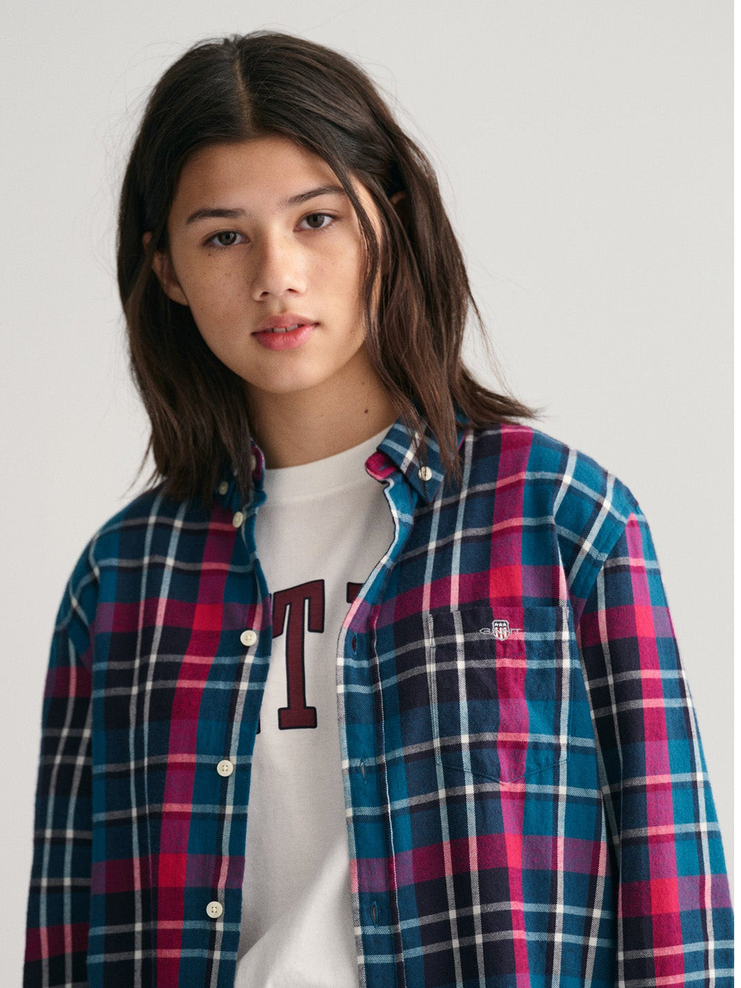 Gant Kids Blue Checked Regular Fit Shirt