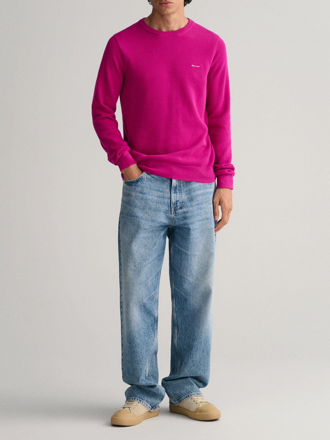 Gant Men Solid Round Neck Full Sleeves Sweater