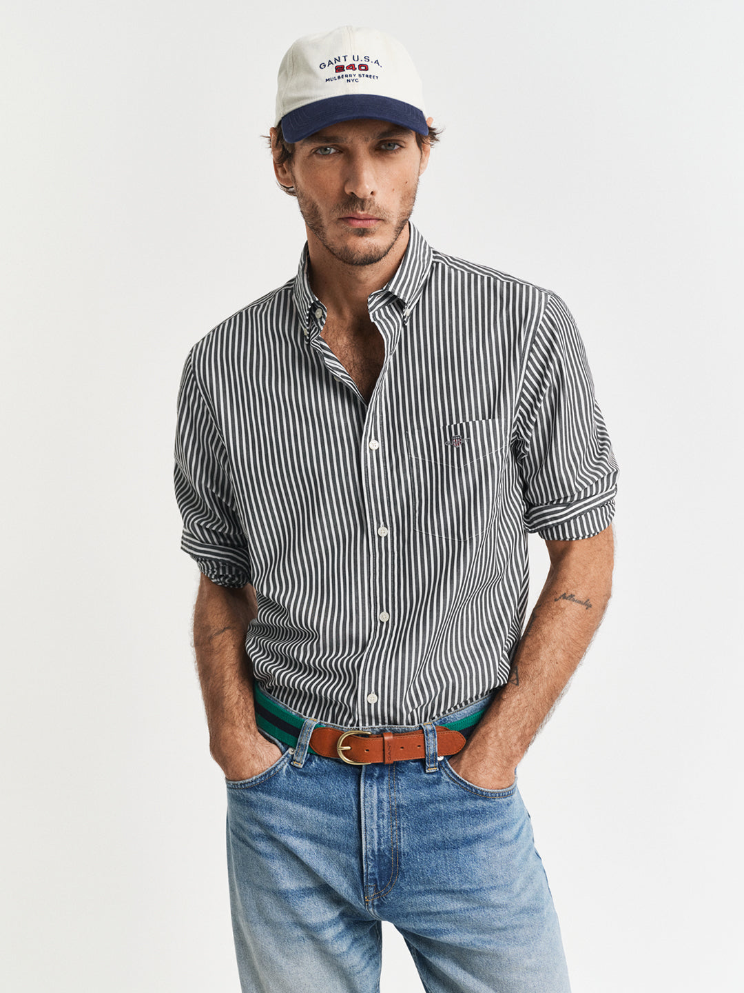 Gant Men Black Striped Collar Shirt